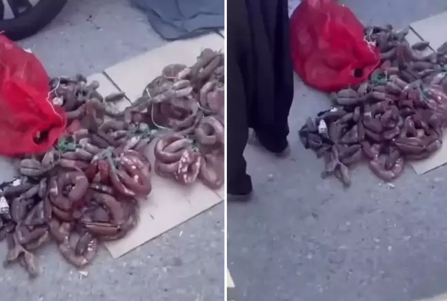 Kayseri’nin bit pazarında satılan sucuklar, hijyenik olmayan şartlarda sergilenmesiyle sosyal