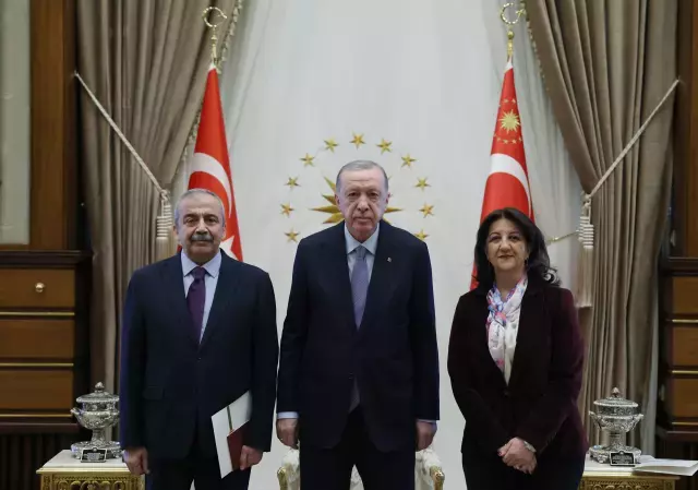 Cumhurbaşkanı Erdoğan ile Sırrı Süreyya Önder ve Pervin Buldan'dan oluşan