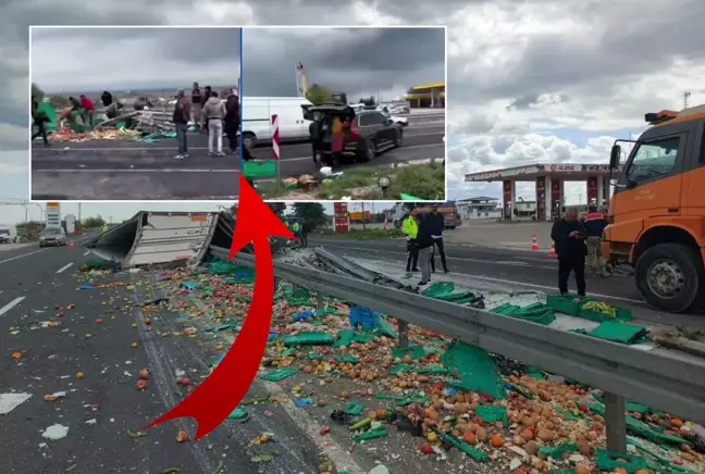 Diyarbakır-Şanlıurfa kara yolunda meydana gelen kazada elma yüklü bir TIR’ın