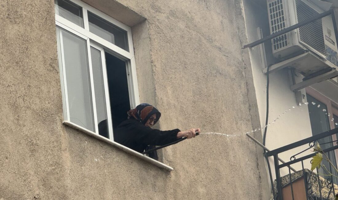  İzmir'in Bayraklı ilçesinde müstakil bir evde çıkan yangında, bahçedeki kafeste