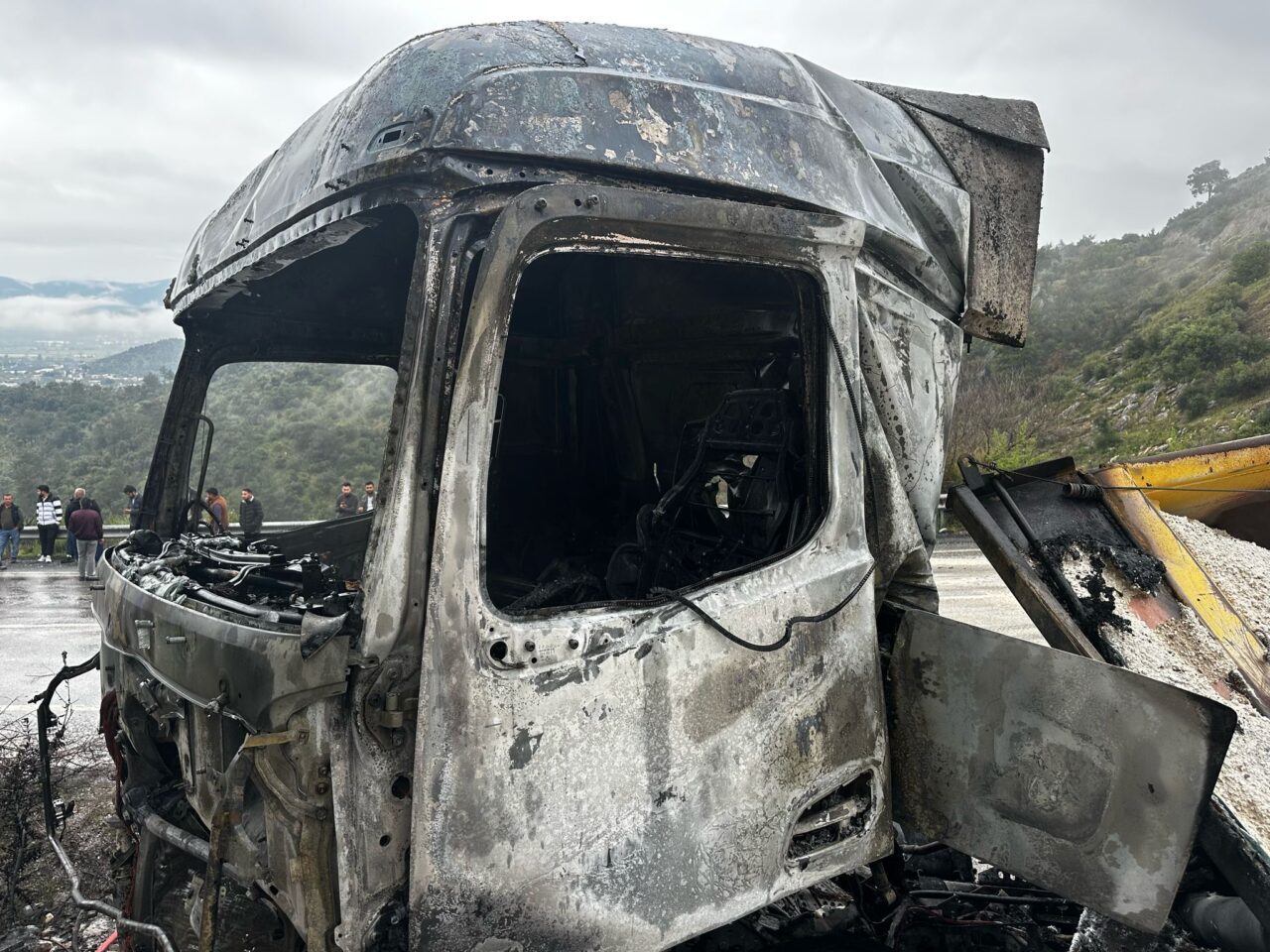 Muğla'nın Milas ilçesinde kaza yaparak yanan tır sürücüsü hayatını kaybetti.