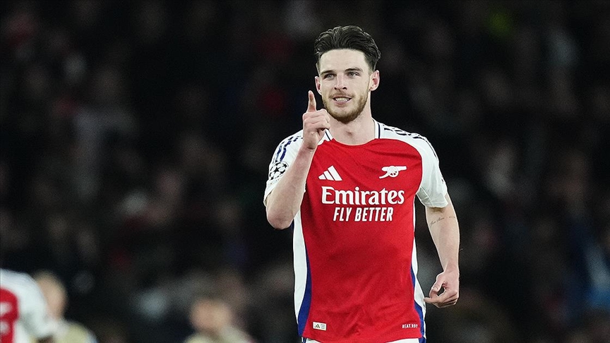 Arsenal'in İngiliz orta saha oyuncusu Declan Rice, UEFA Şampiyonlar Ligi'nde
