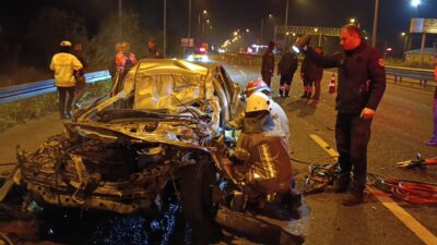 Bursa'nın İnegöl ilçesinde kamyonun altına giren otomobilin sürücüsü ağır yaralandı