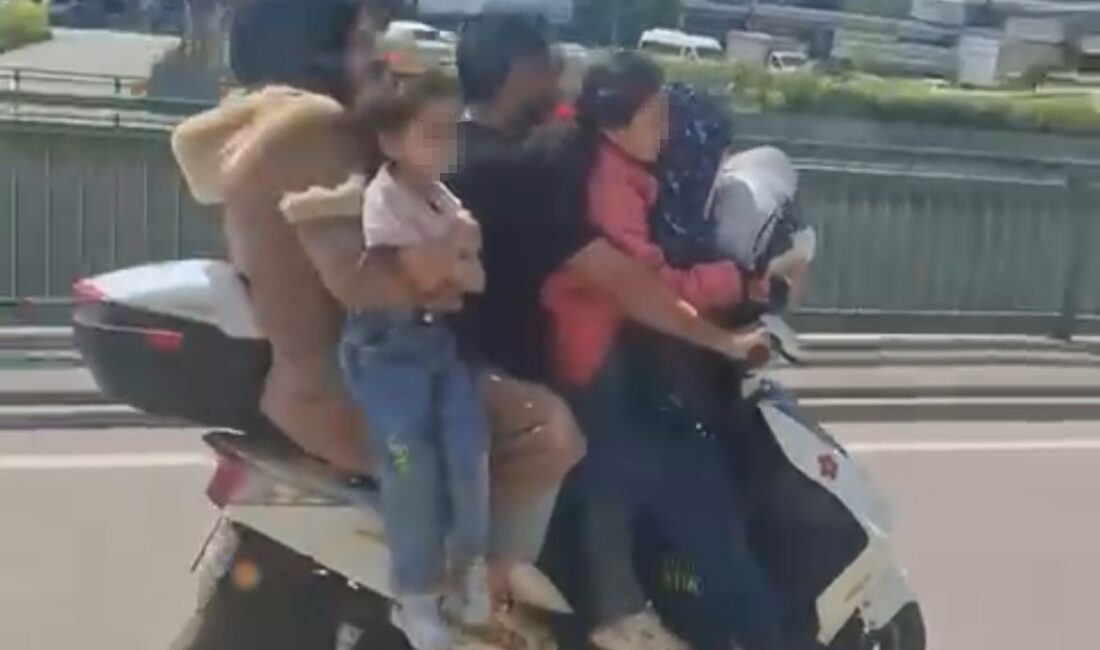 Bursa’da anayol üzerinde motora 5 kişi binen aile, yaptığı tehlikeli