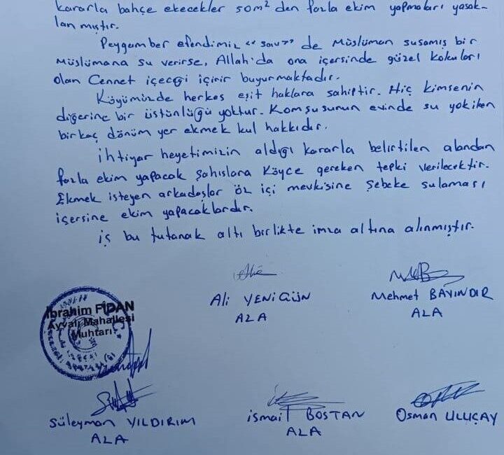 Günyüzü’nün Ayvalı Mahallesi İhtiyar Heyeti, azalan kaynaklar ve kuraklık tehlikesi