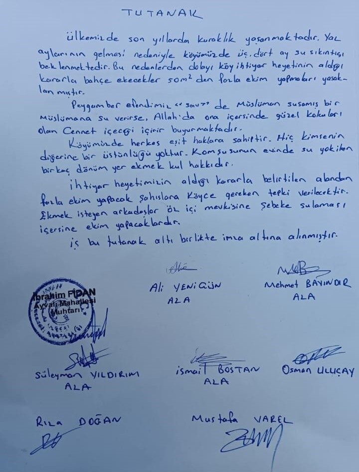 Günyüzü’nün Ayvalı Mahallesi İhtiyar Heyeti, azalan kaynaklar ve kuraklık tehlikesi
