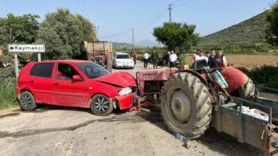 İzmir'in Beydağ ilçesinde traktör ile otomobilin çarpışması sonucu 4 kişi