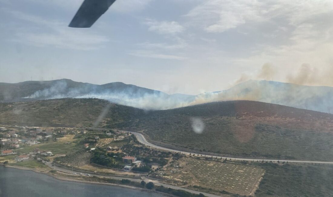 İzmir'in Urla ilçesinde makilik alanda çıkan yangına ekipler müdahale ediyor.