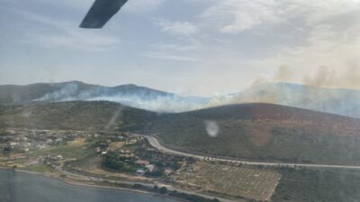 İzmir'in Urla ilçesinde makilik alanda çıkan yangına ekipler müdahale ediyor.