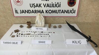 Uşak’ta bir evde tarihi eser niteliği olduğu değerlendirilen 60 obje
