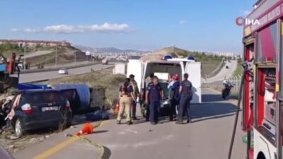 Ankara’da kontrolden çıkan otomobilin sondaj makinasına çarpması sonucu meydana gelen