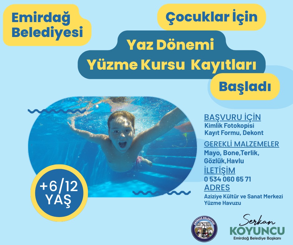 Emirdağ Belediyesi, 6-12 yaş arası çocuklara yönelik yaz dönemi yüzme