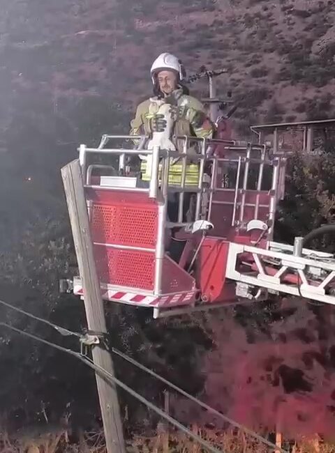 Hatay'ın İskenderun ilçesinde, dairesinin balkonundan elektrik direğine atlayarak mahsur kalan