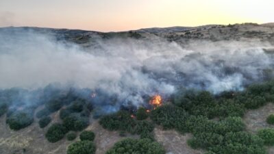 Manisa'nın Kula ilçesinde, yerleşim alanına yakın makilikte çıkan yangın söndürüldü.
