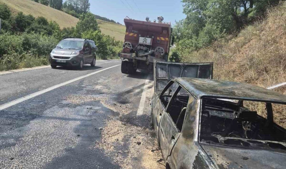 Bilecik’in Osmaneli ilçesinde seyir halindeki otomobilde çıkan yangın itfaiye ekiplerince