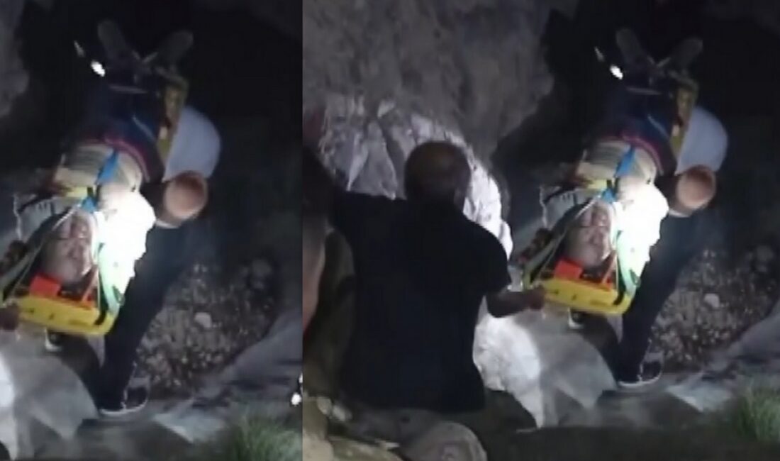 Erzincan'ın Kemah ilçesinde, doğal mağara balı toplamak amacıyla sarp kayalıklara