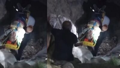 Erzincan'ın Kemah ilçesinde, doğal mağara balı toplamak amacıyla sarp kayalıklara