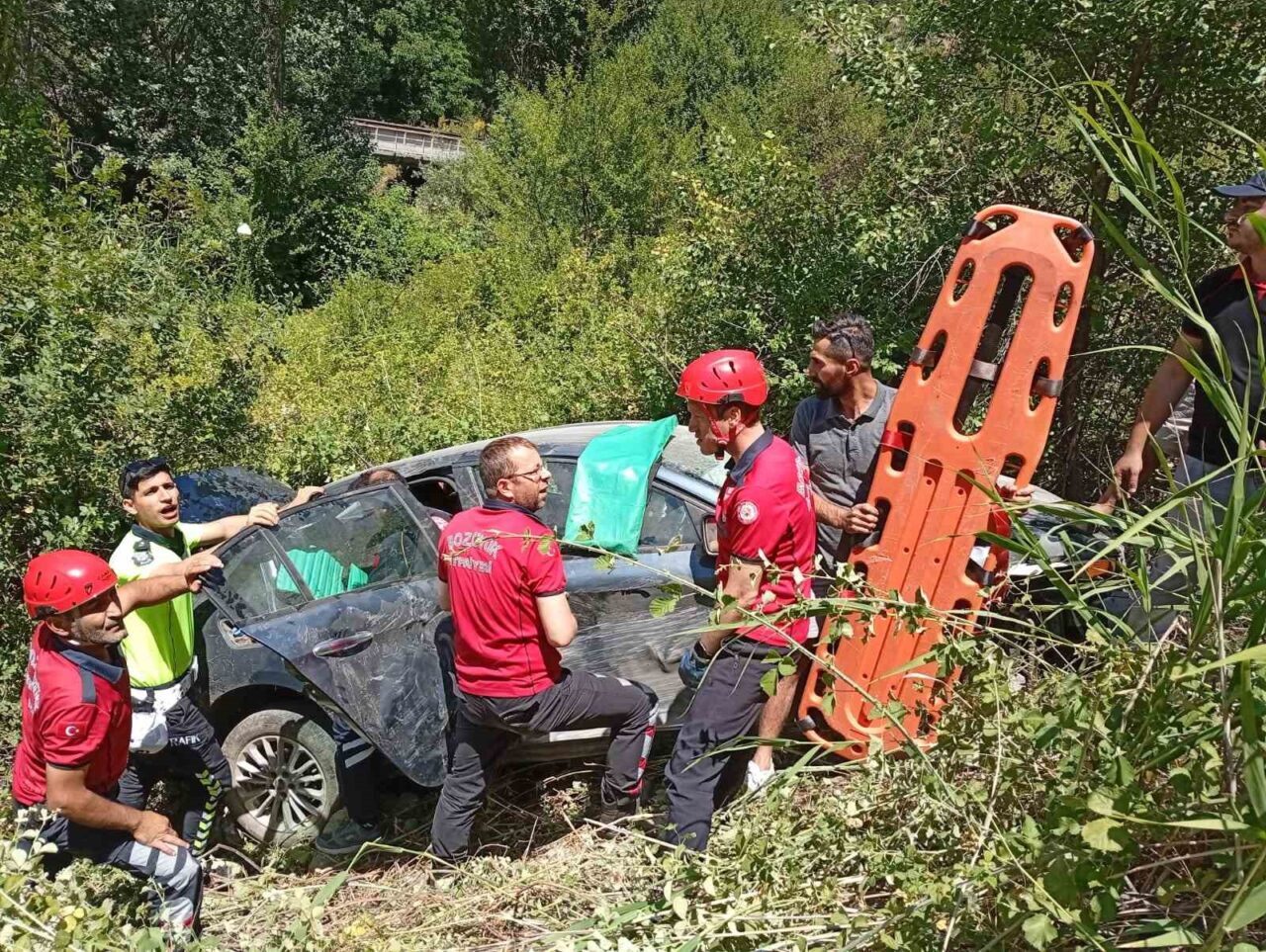 Bilecik’in Bozüyük ilçesinde şarampole devrilen otomobildeki 3 kişi yaralandı.