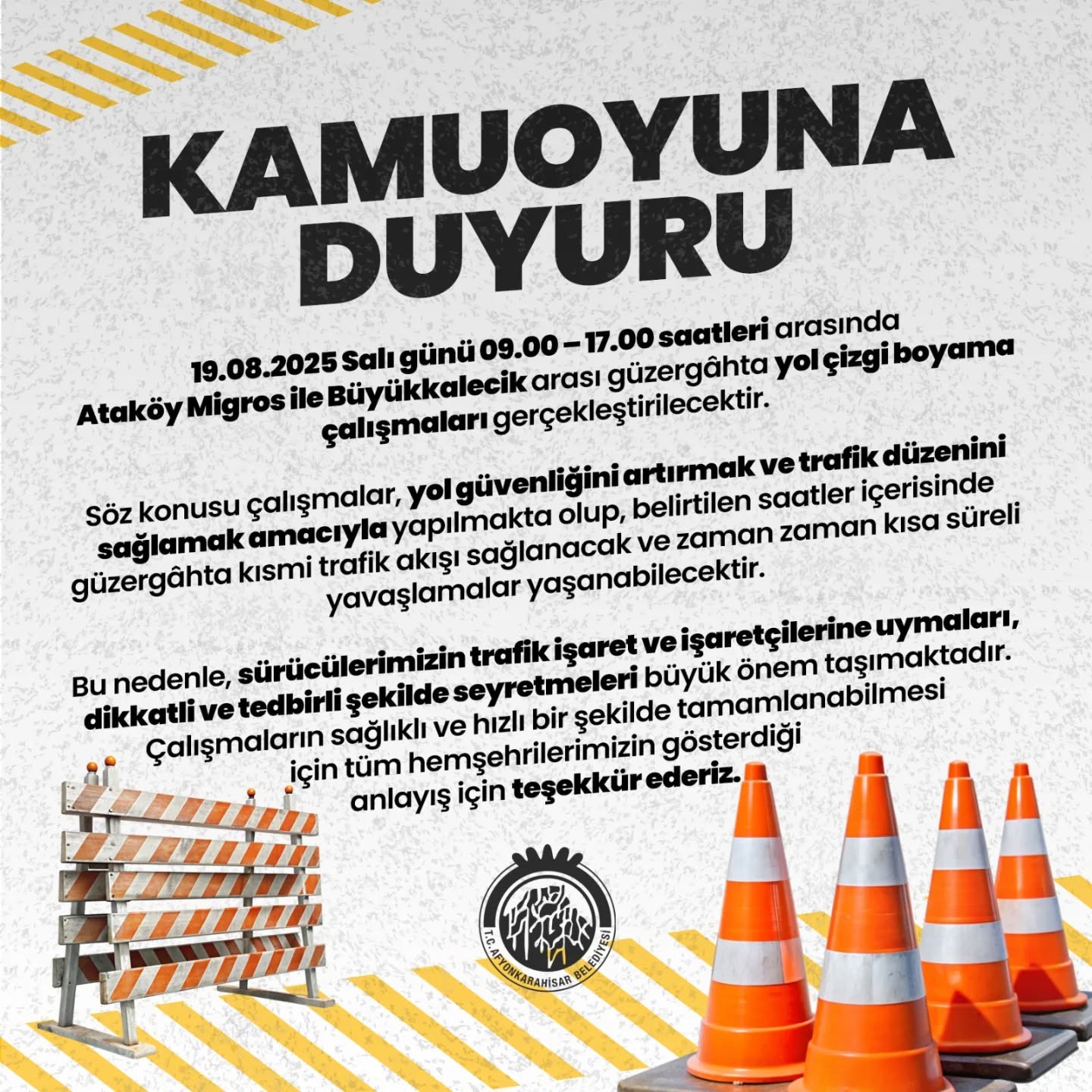 Afyonkarahisar Belediyesi, şehir içi trafik güvenliğini artırmak ve yol düzenini