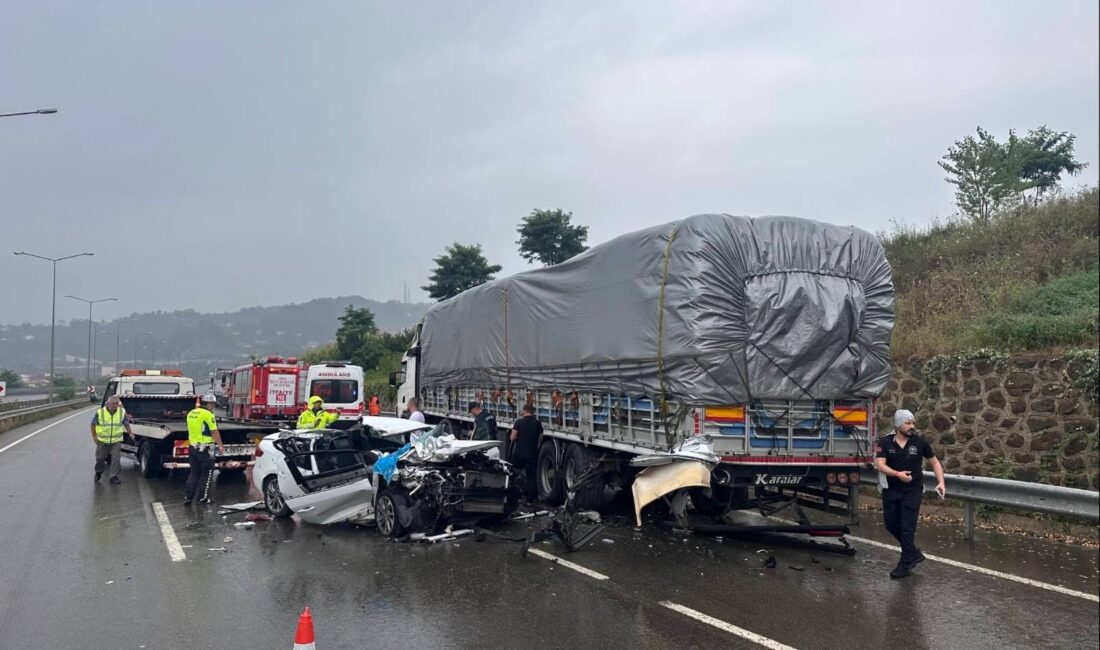 Ordu'nun Altınordu ilçesinde meydana gelen trafik kazasında, bir otomobilin yol