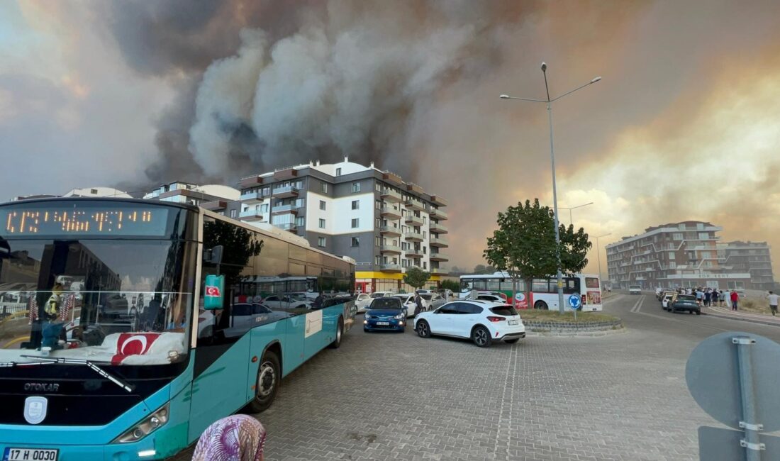 Çanakkale'de öğle saatlerinde başlayan orman yangını, rüzgarın da etkisiyle yerleşim