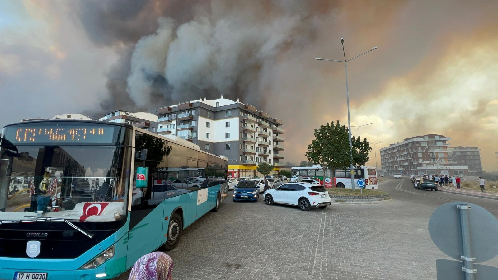 Çanakkale'de öğle saatlerinde başlayan orman yangını, rüzgarın da etkisiyle yerleşim
