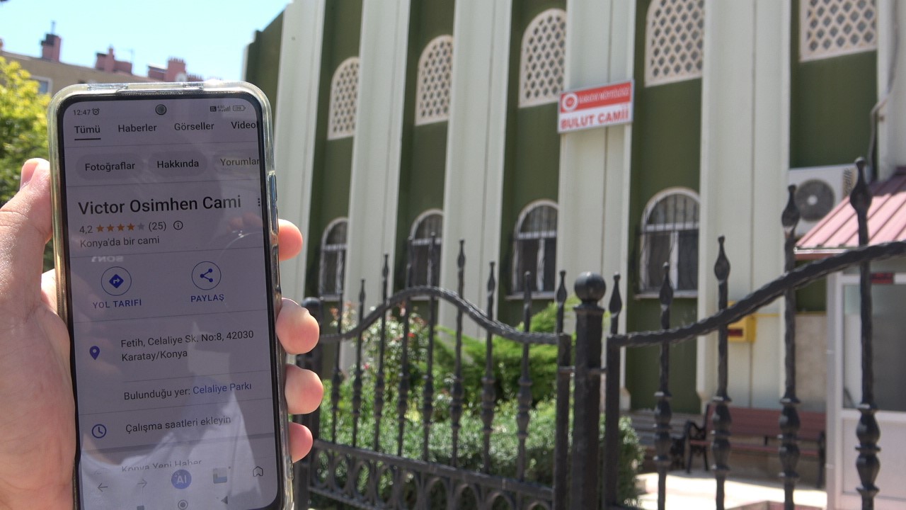 Konya'nın Karatay ilçesinde bulunan Bulut Camii'nin dijital harita uygulaması Google