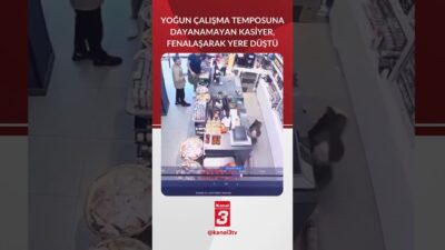 Yoğun çalışma temposuna dayanamayan bir zincir market kasiyeri, fenalaşarak yere