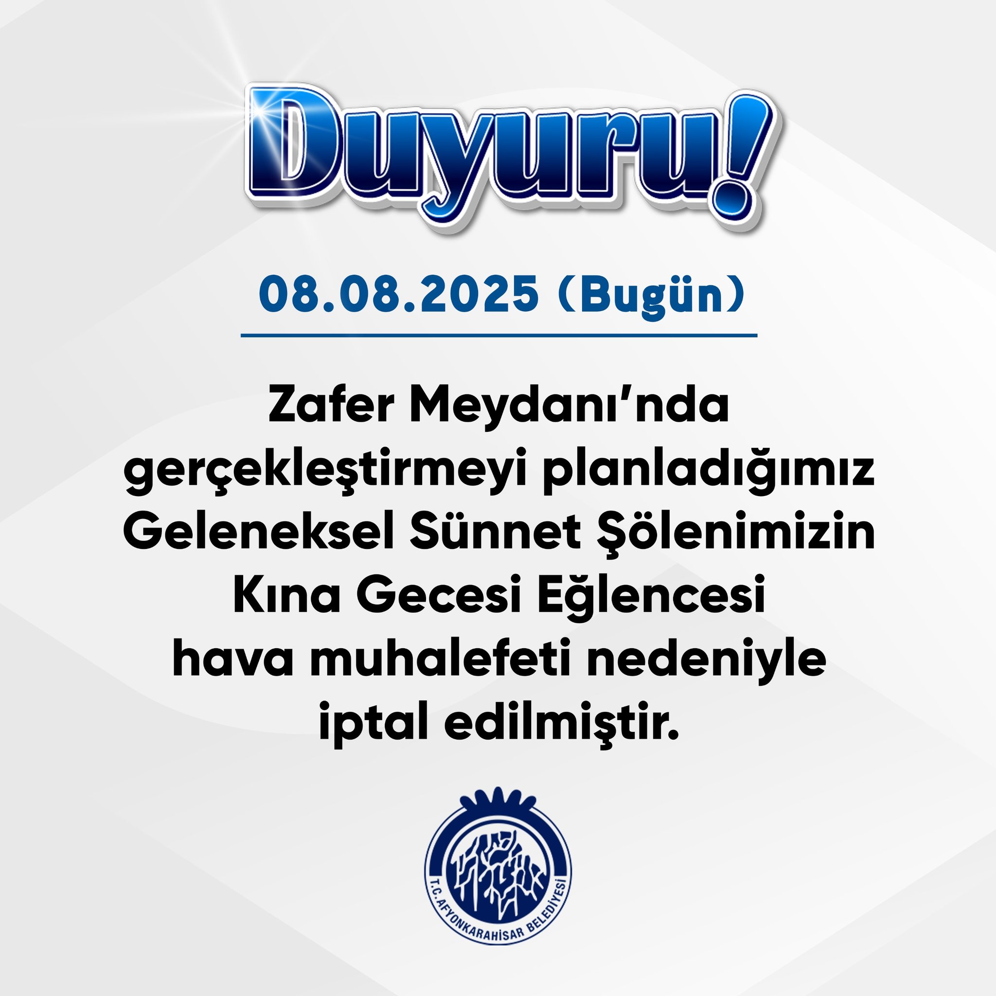 Afyonkarahisar Zafer Meydanı’nda gerçekleştirilmesi planlanan Geleneksel Sünnet Şöleni kapsamındaki kına
