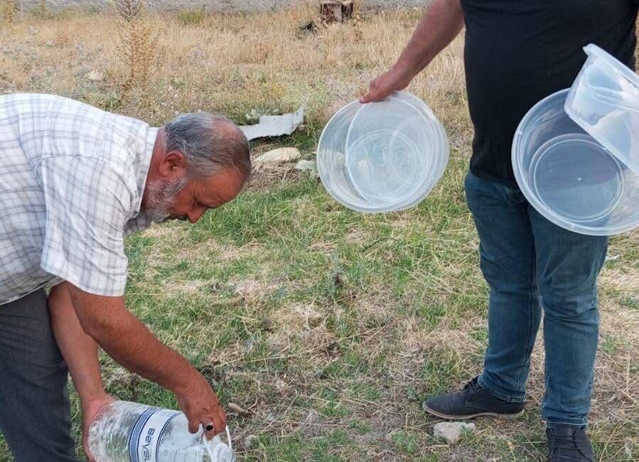 Afyonkarahisar’da bir mahalle muhtarı sıcak yaz günlerinde sokak hayvanlarını düşünerek