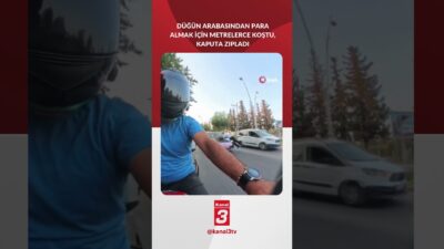 Adana’da düğün konvoyunu gören bir kişi, gelin arabasından bahşiş almak
