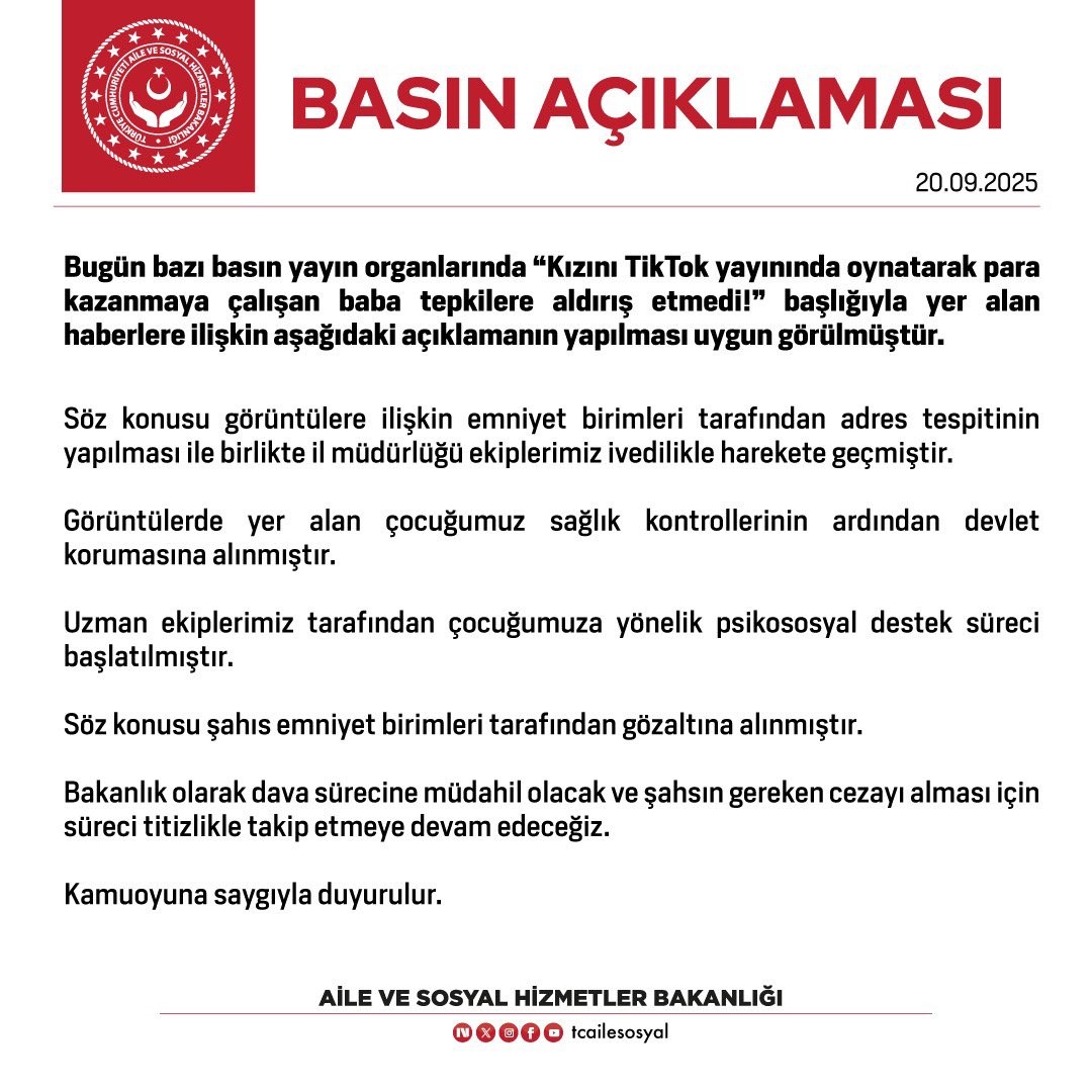 Aile ve Sosyal Hizmetler Bakanlığı, TikTok’ta para karşılığı yayın yapılan