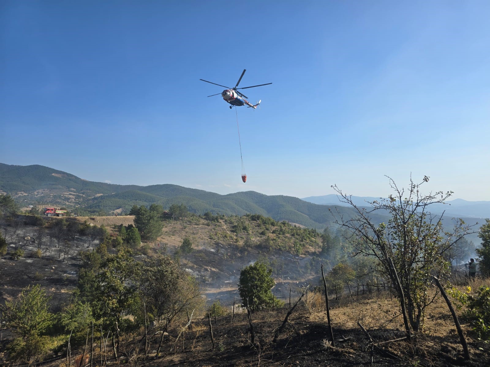 Bursa Orhaneli’de piknik yapan bir ailenin mangalından sıçrayan kıvılcımlar yangına