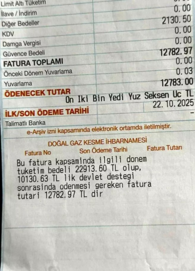 Tekirdağ Kapaklı’da yaşayan bir aile, 22 bin 913 liralık doğalgaz
