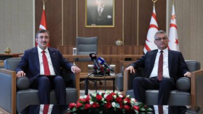 Cumhurbaşkanı Yardımcısı Cevdet Yılmaz, KKTC Cumhurbaşkanlığı Yerleşkesi'nde gerçekleştirilen devir teslim