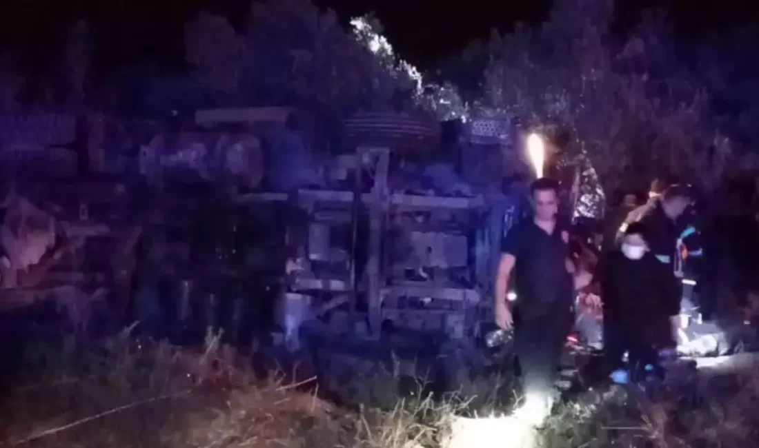 Adana’nın Ceyhan ilçesinde yangın dönüşü kontrolden çıkan arazöz şarampole devrildi.