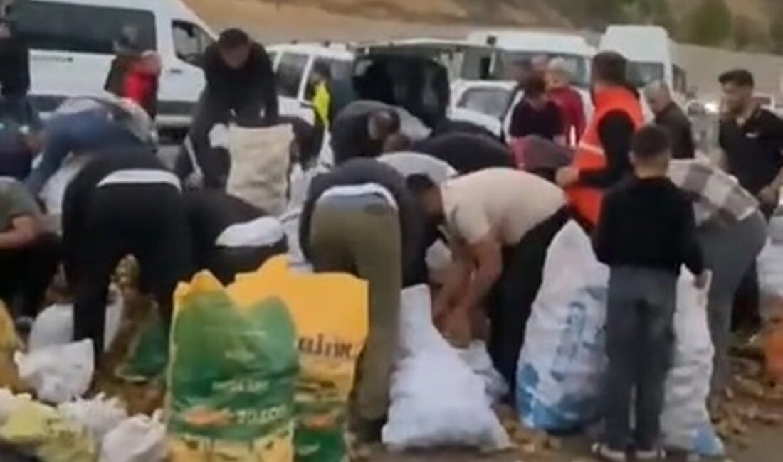 Siirt'te arızalanan kamyonetin sürücüsü, yol kenarına boşalttığı patatesleri çevredeki vatandaşlara