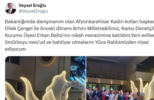 Eski Bakan Veysel Eroğlu, bakanlığı döneminde danışmanlığını yapan Afyonkarahisar Kadın