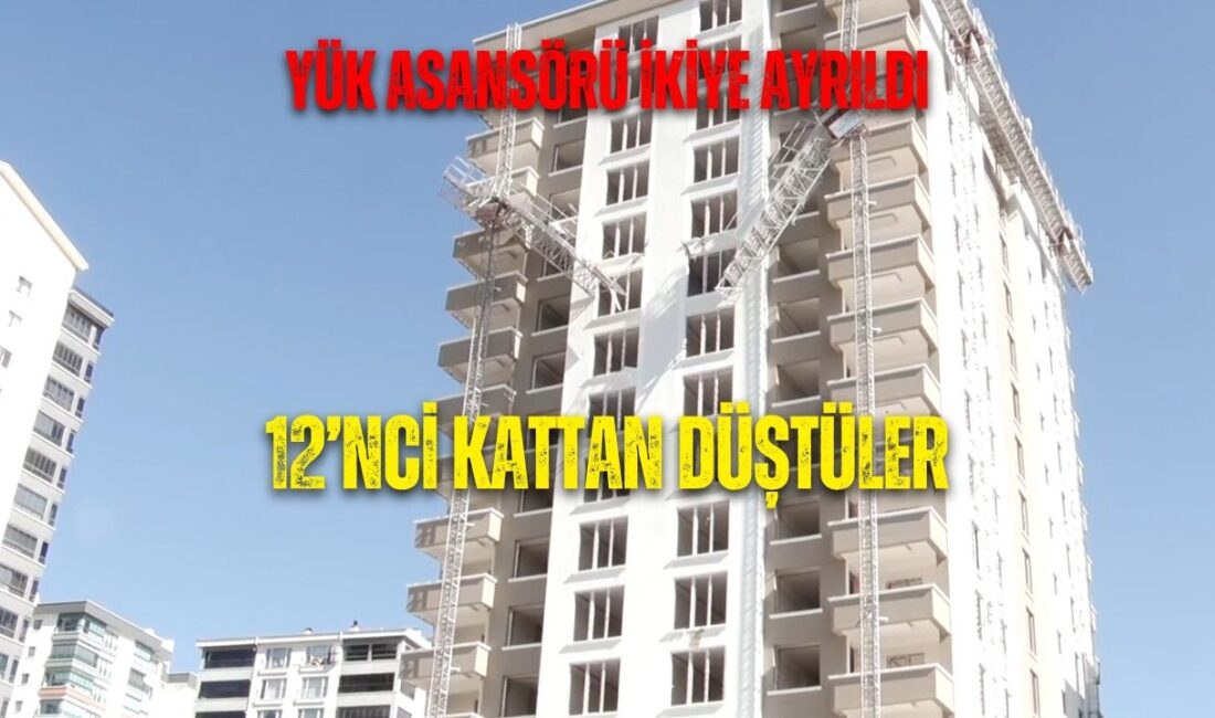 Ankara'da yapımı süren bir inşaatta, yük asansörünün ortadan ikiye ayrılması