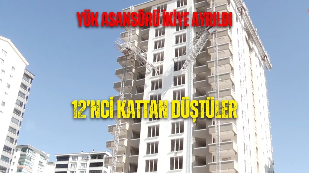 Ankara'da yapımı süren bir inşaatta, yük asansörünün ortadan ikiye ayrılması