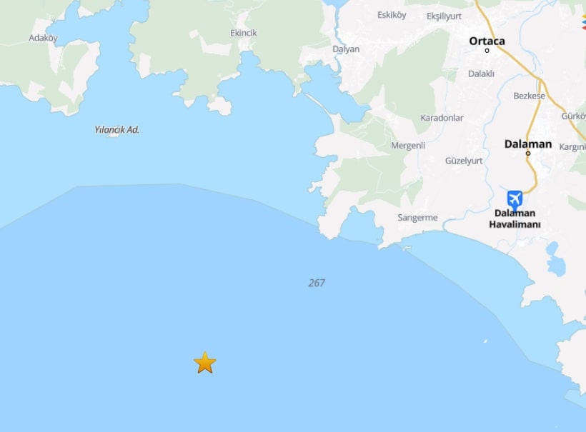 Muğla’nın Ortaca ilçesi açıklarında 4.5 büyüklüğünde deprem MUĞLA'nın Ortaca ilçesi açıklarında Richter ölçeği'ne göre 4.5 büyüklüğünde deprem