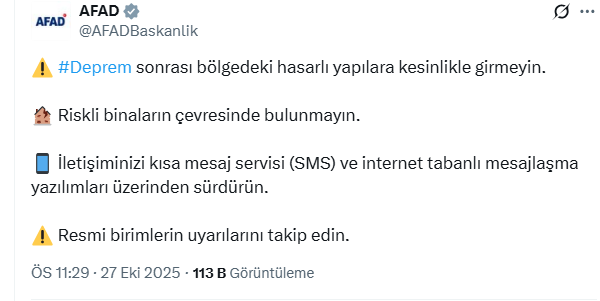 AFAD’dan acil duyuru Afet ve Acil Durum Yönetimi Başkanlığı (AFAD) resmi sosyal medya