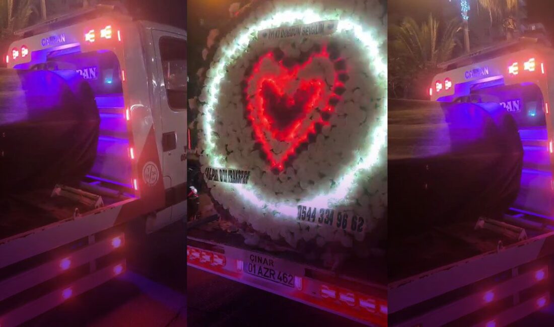 Adana'da sevgilisine çekiciyle "İyi ki doğdun sevgilim" yazılı ışıklı sürpriz