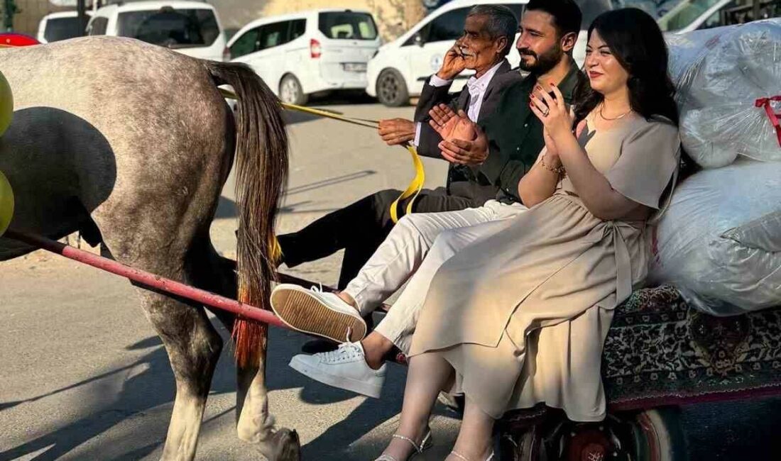 Şanlıurfa'da vlilik hazırlığı yapan bir çift, çeyizlerini süsledikleri at arabasıyla