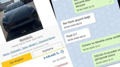 Bir ilan sitesinde Tesla Model Y aracını sıfır fiyatının üzerinde