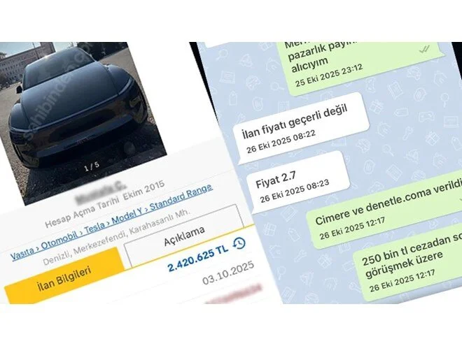 İlan sitesinde aracını fahiş fiyata satmaya çalıştı, ceza yedi Bir ilan sitesinde Tesla Model Y aracını sıfır fiyatının üzerinde