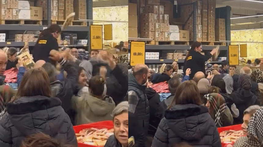 Bursa'da bir süpermarkette düzenlenen indirim kampanyası, yoğun kalabalık ve izdihama