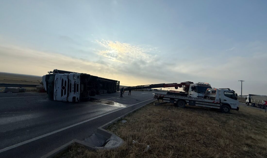 Afyonkarahisar'da kontrolden çıkan saman yüklü tır yol ortasına devrilirken kazada
