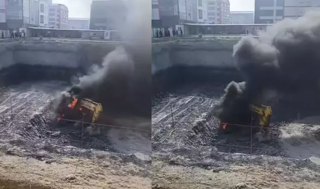 Arnavutköy’de bir inşaat alanında iş makinesinde çıkan yangın itfaiye ekipleri