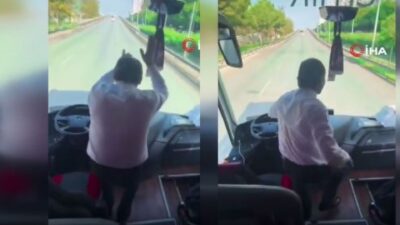 Antalyaspor taraftarlarını deplasmana götüren otobüs şoförü, seyir halindeyken koltuğundan kalkarak